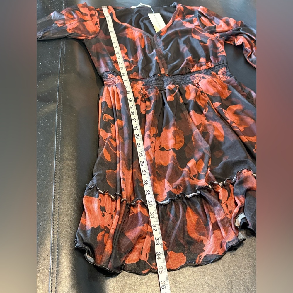 Madison + Hudson Chic Black and Rust Floral Long Sleeve Dress size M NWT - Picture 10 of 11
